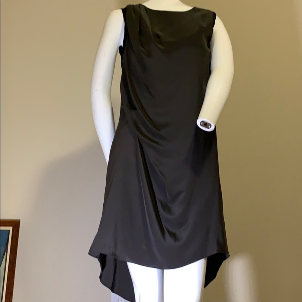 Haute Hippie Silk Lace Back Dress Taupe Grey Black S High Low Shift NWOT